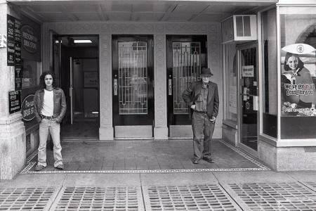 MacMillan Building Corner Glass Blocks on sidewalk let light into the basement pool hall. 21st and 2nd Ave Saskatoon 1977